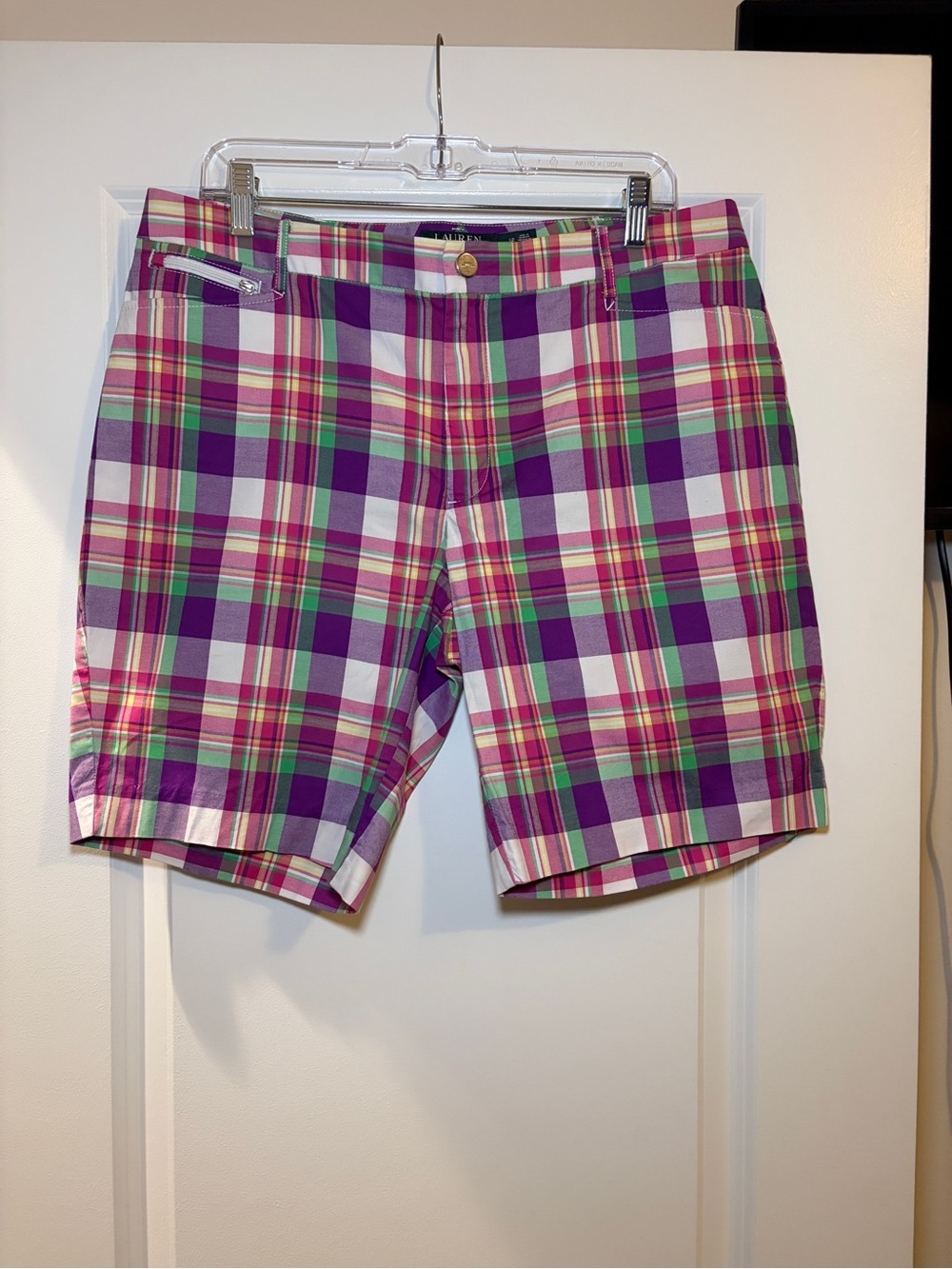 Lauren Ralph Lauren | Purple Plaid Bermuda Shorts w/Pink & Green - Y2K Preppy